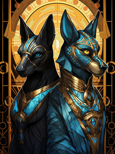Egyptian pair of animals in celestial art deco style