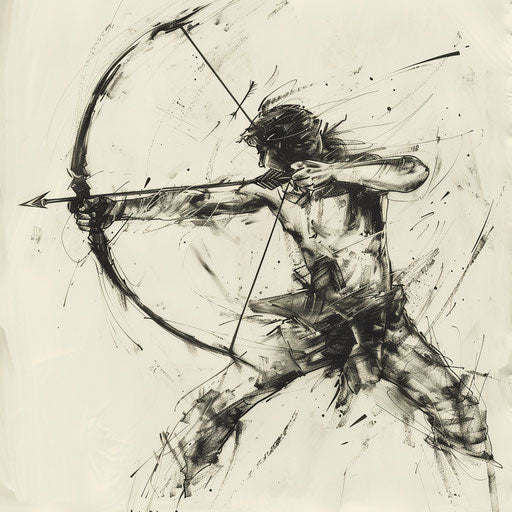 Sketch of bow and arrow tattoo in dynamic action
