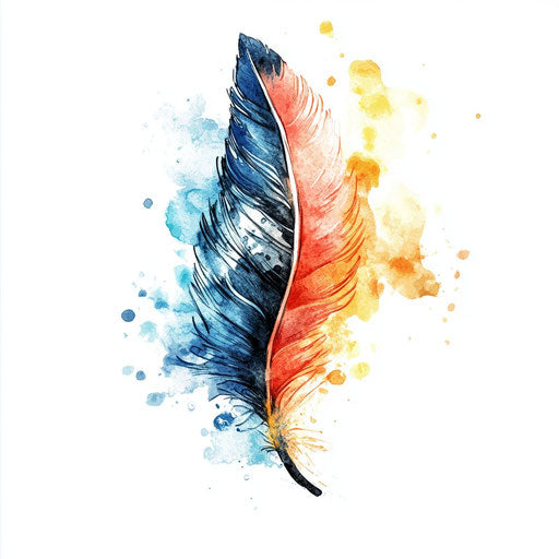 Single watercolor feather tattoo sketch on neck