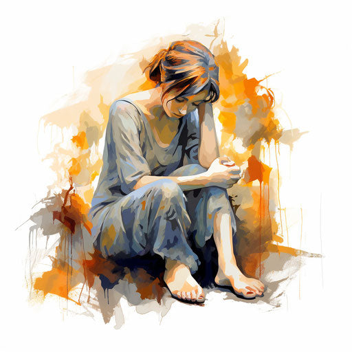 Clipart of depression in the style of Impressionistic Art, on white background