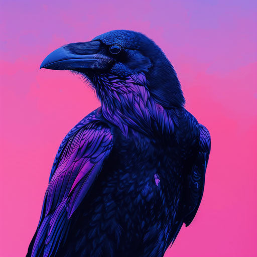 Raven clipart in photo realistic style with a flat random background, vibrant tones and enhanced clarity