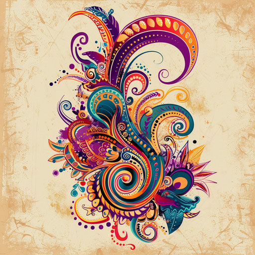 Stylized tattoo sketch of a Mehndi design with pop art influences and vibrant patterns