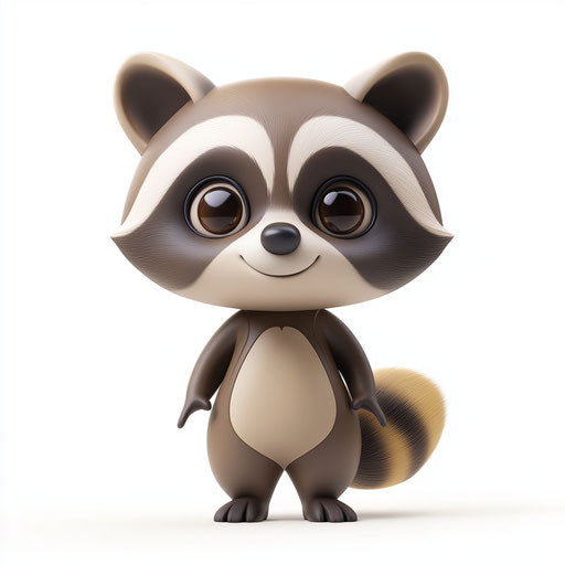 3D raccoon in photo realistic style on flat white background