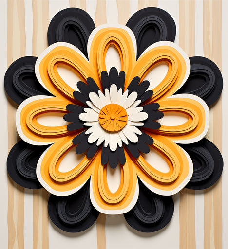 Yellow and orange flower with black center, minimalist designs
