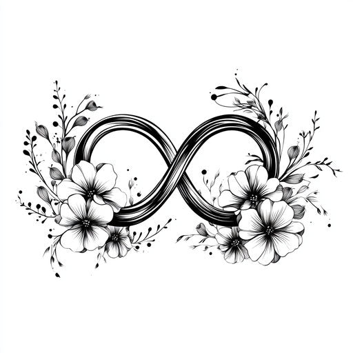 Infinity symbol with floral details in black ink
