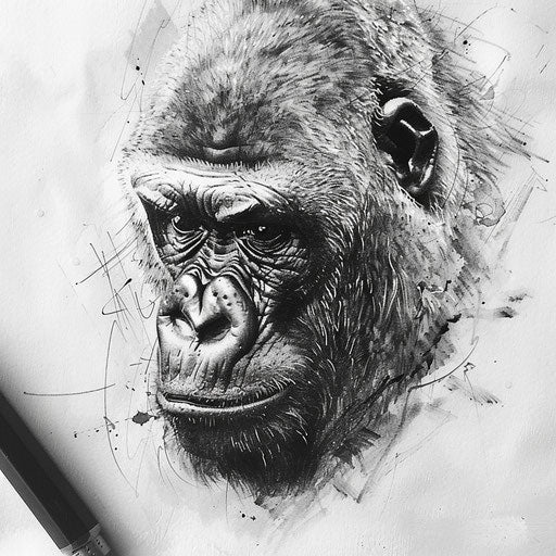 Detailed sketch of a gorilla tattoo design on white paper