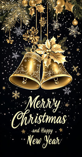 Beautiful Christmas Bells with snowflakes and flowers