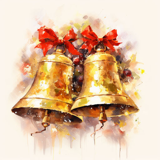 Christmas bells clipart in the style of Impressionistic Art, on a white background