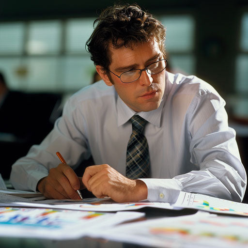 Financial analyst deep in research and analysis