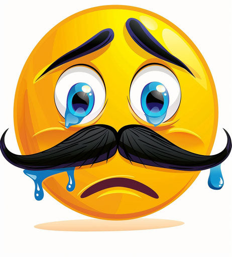 Yellow face with black mustache and blue tears