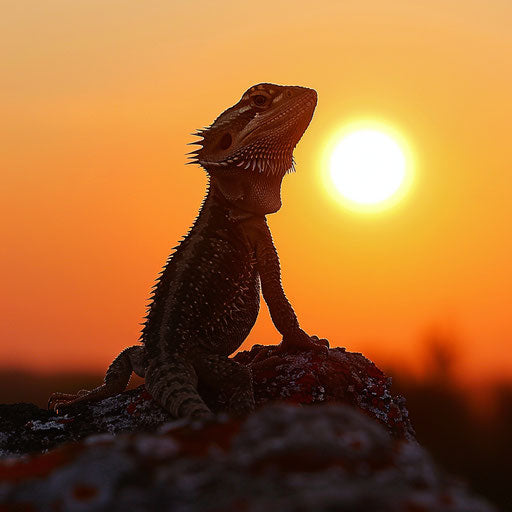 Bearded dragon silhouette at sunset