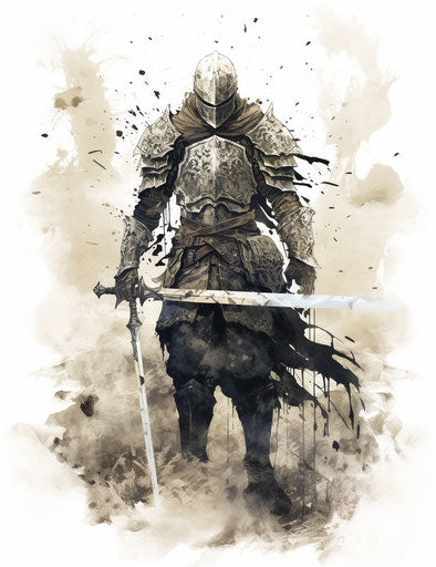 Graceful knight in dark beige and white style