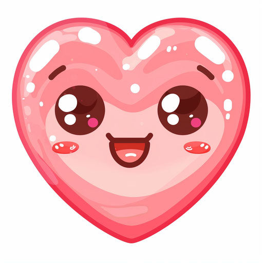 Cute pink heart in kawaii style with eyes and mouth
