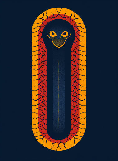 Blue and yellow snake with front view outline in minimalistic style