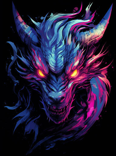 Meticulous dragon in blue and pink on white background