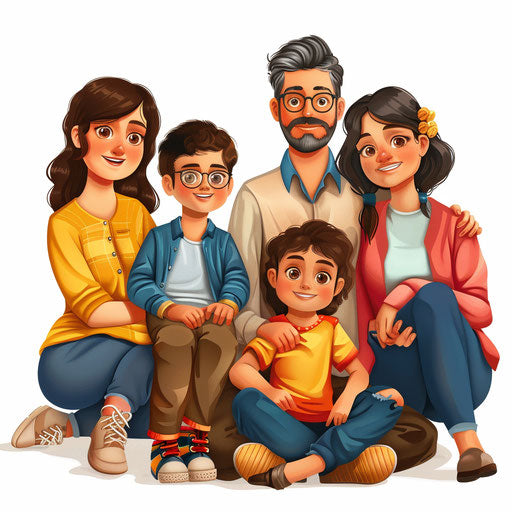 Clipart of my family in photo realistic style with flat white background