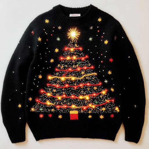 Ugly sweater with glittering oversized Christmas tree
