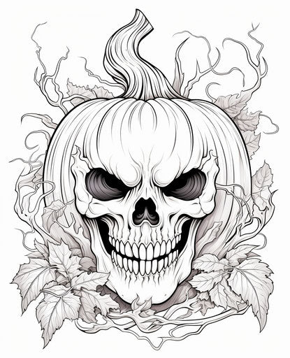 Poetically haunting pumpkin coloring page in precisionist style