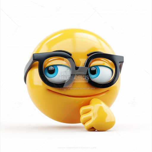 Thoughtful face with glasses on white and yellow background