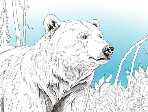Black and white bear drawing, in captivating, childlike style, white and aquamarine 4:3