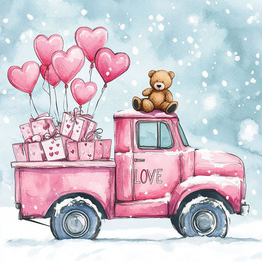 Pink truck filled with Valentine's gifts