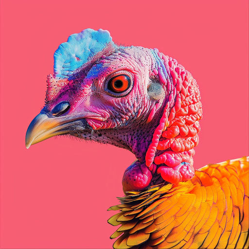 Cute turkey clipart with random color background in realistic style