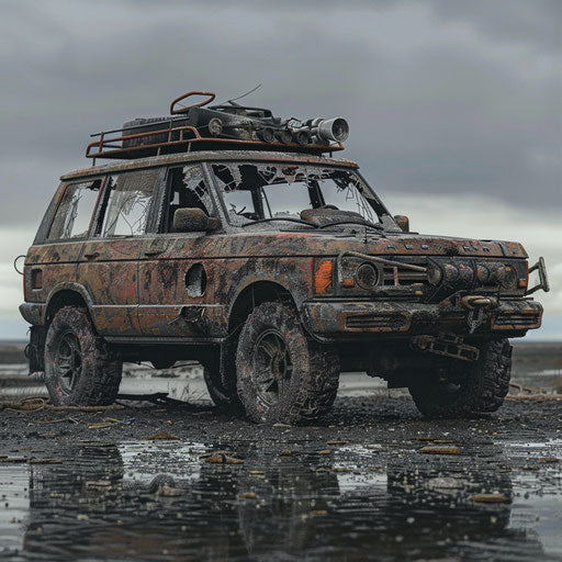 Armored 1993 Range Rover in a post-apocalyptic world