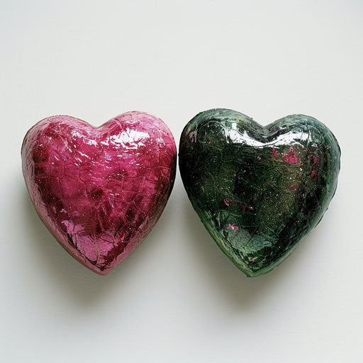 Two pink hearts on white background, text and emoji installations