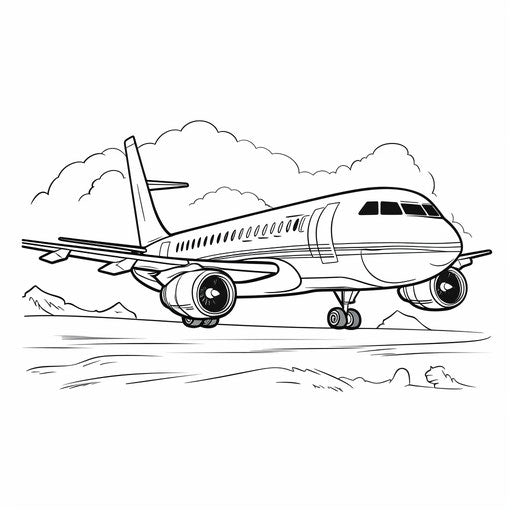 Airplane coloring page on white background, captivating style