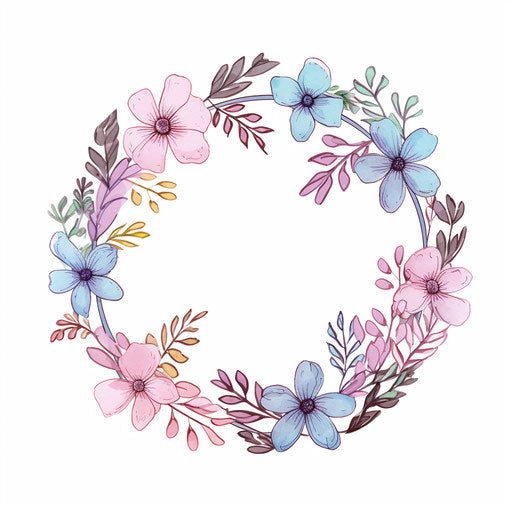 Wreath illustration in the style of Pastel Colors Art, on white background