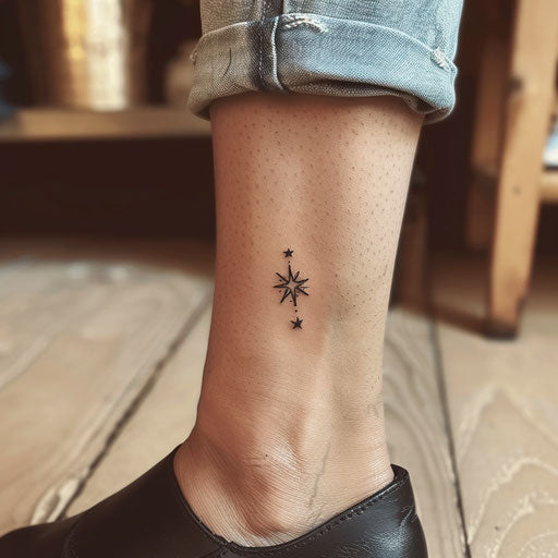 Ankle tattoos Sailor Jerry style with tiny nautical star