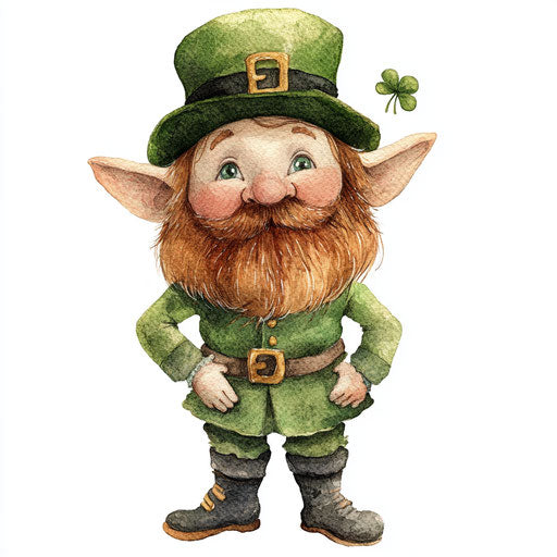 Watercolor leprechaun, cute and dreamy, white background