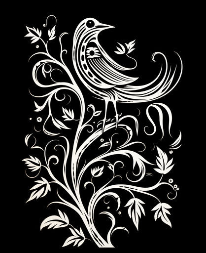 Bird tattoo in black and white, vine style