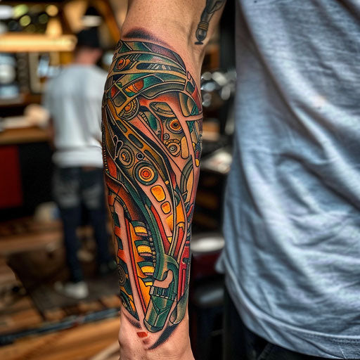 Biomechanical tattoo with nautical themes