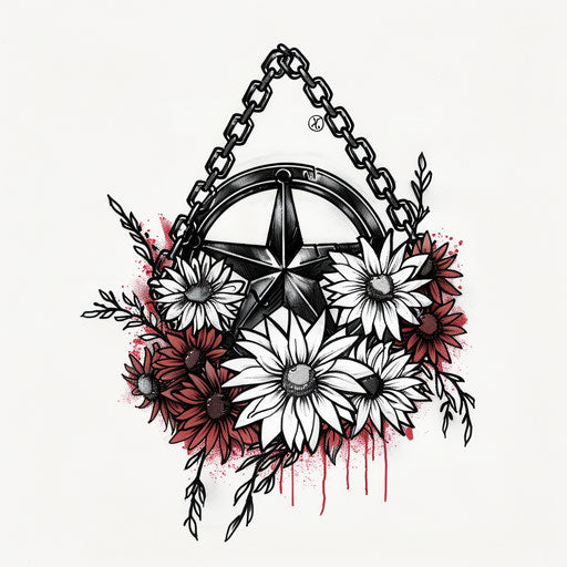 Anarchy symbol surrounded by daisies