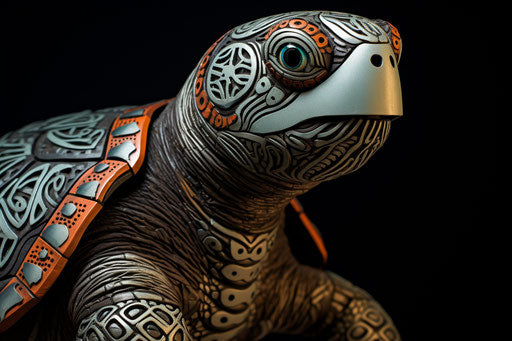 Tribal design turtle in floralpunk sgraffito style