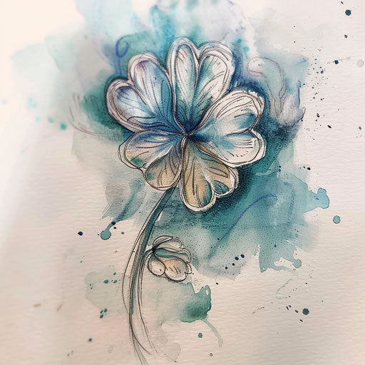 Ethereal tattoo sketch of a clover with soft watercolors