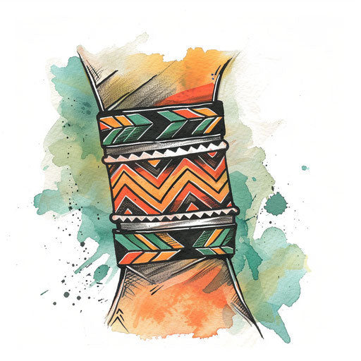 Energetic flat tattoo sketch of a wrist band with dynamic zigzag and chevron patterns