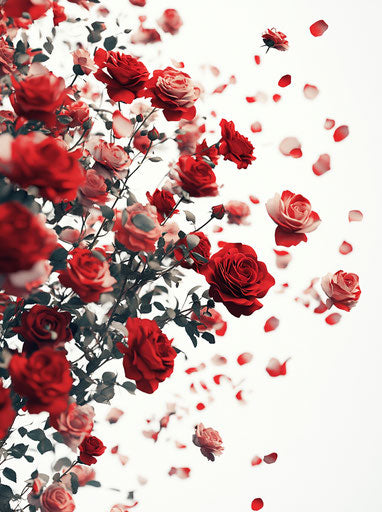 30 red roses bouquet, white background, photorealistic