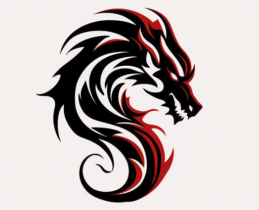 Black & red tribal dragon in animated fire style