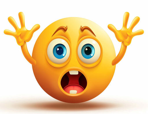 Scared yellow face, hands up, white background