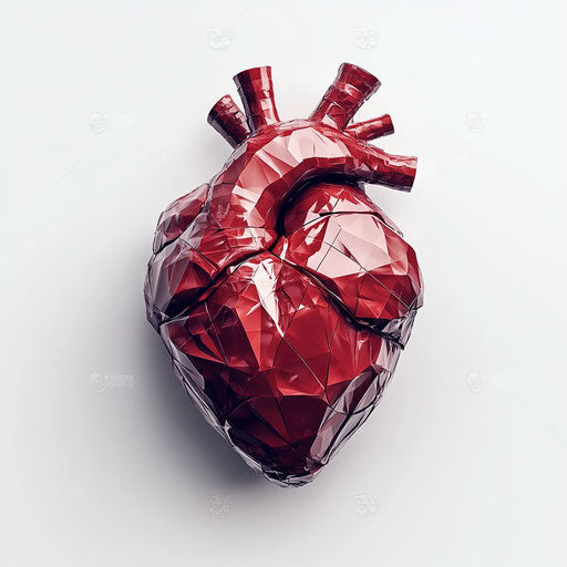 3D human heart on white background, isolated clipart