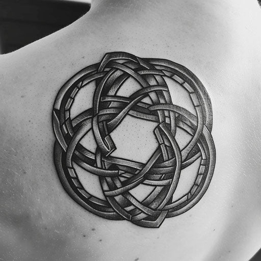 Bold Celtic knot tattoo in black on white background