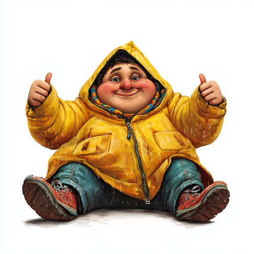 Humorous caricature of a raincoat with human characteristics