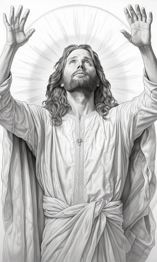 Jesus with hands up outline coloring page tattoo style