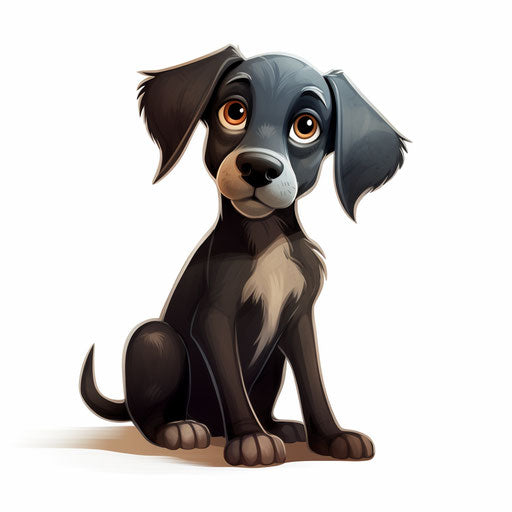 Dog cartoon in the style of Chiaroscuro Art, on white background