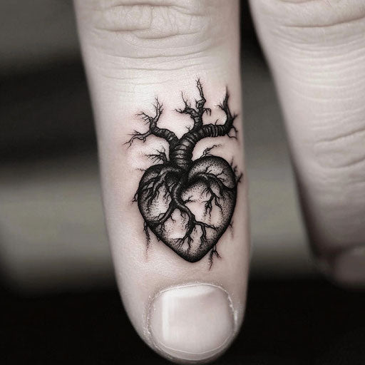 Heart tattoo with dark, mystical elements creeping around