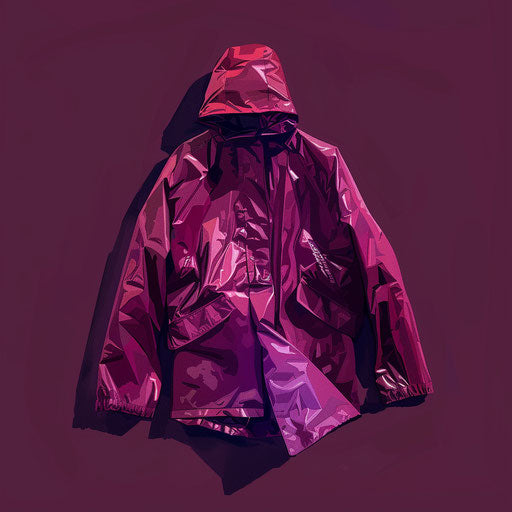 Realistic raincoat clipart on a rich burgundy background
