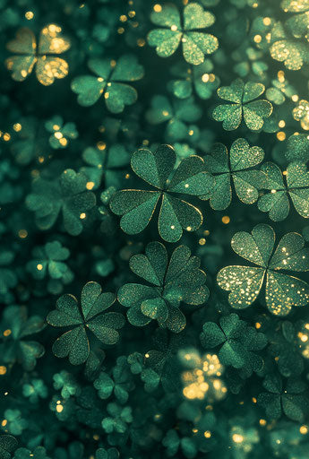 St. Patrick's Day background with shamrocks and glitter