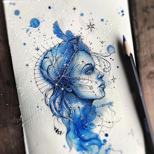 Oceanic flat tattoo sketch of the Gemini constellation